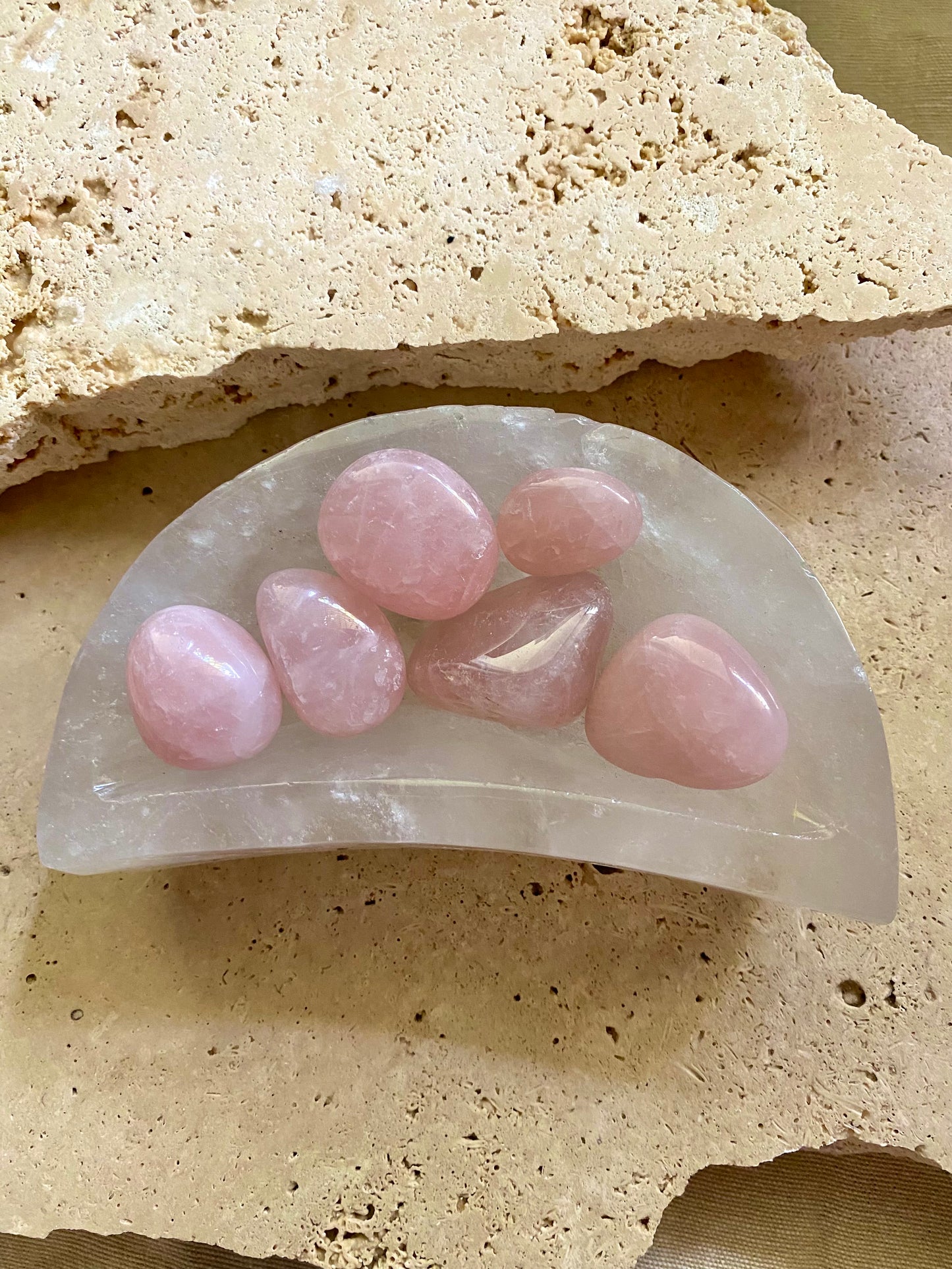 Rose quartz tumbles