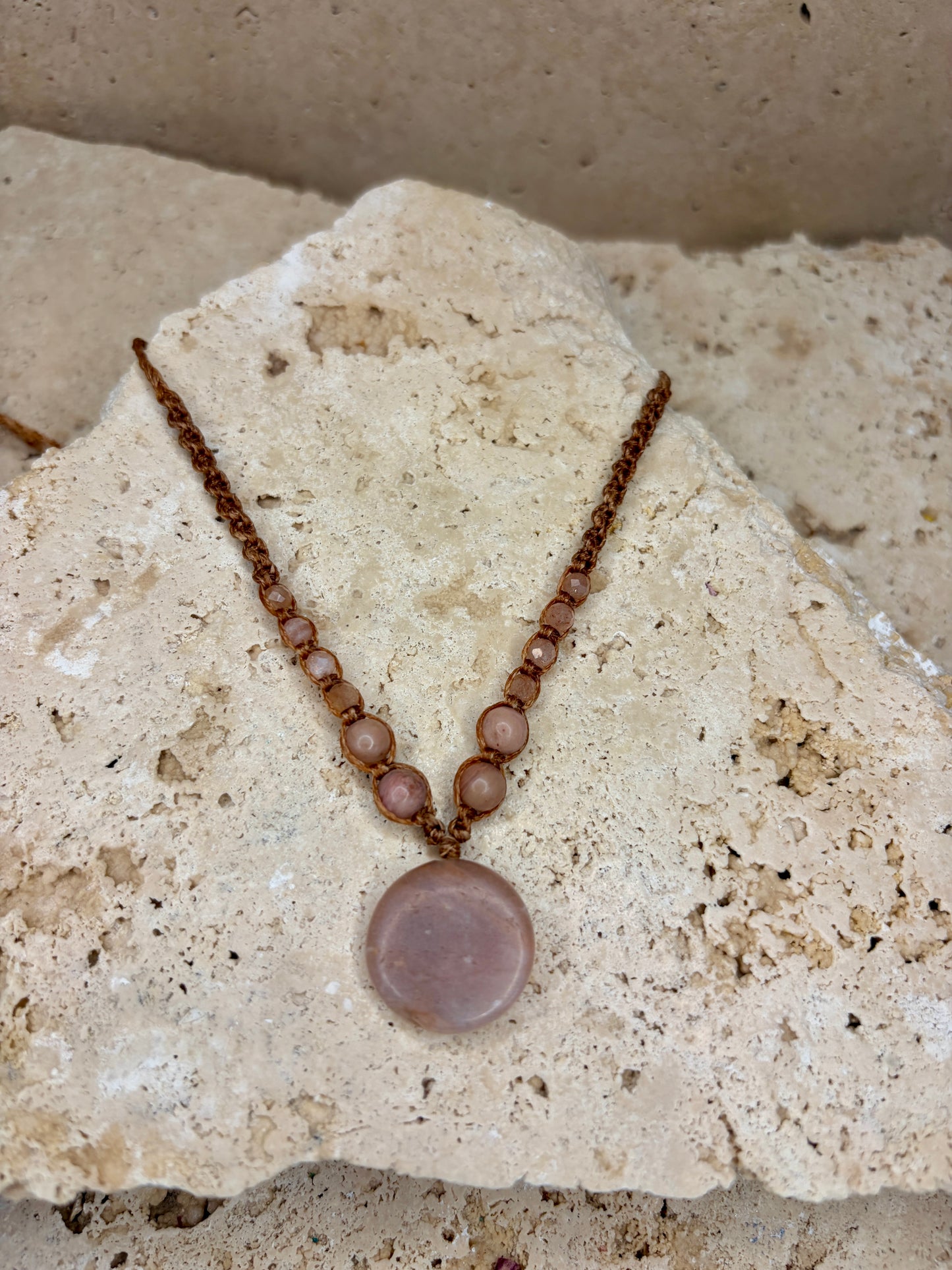 Peach Moonstone circle necklace