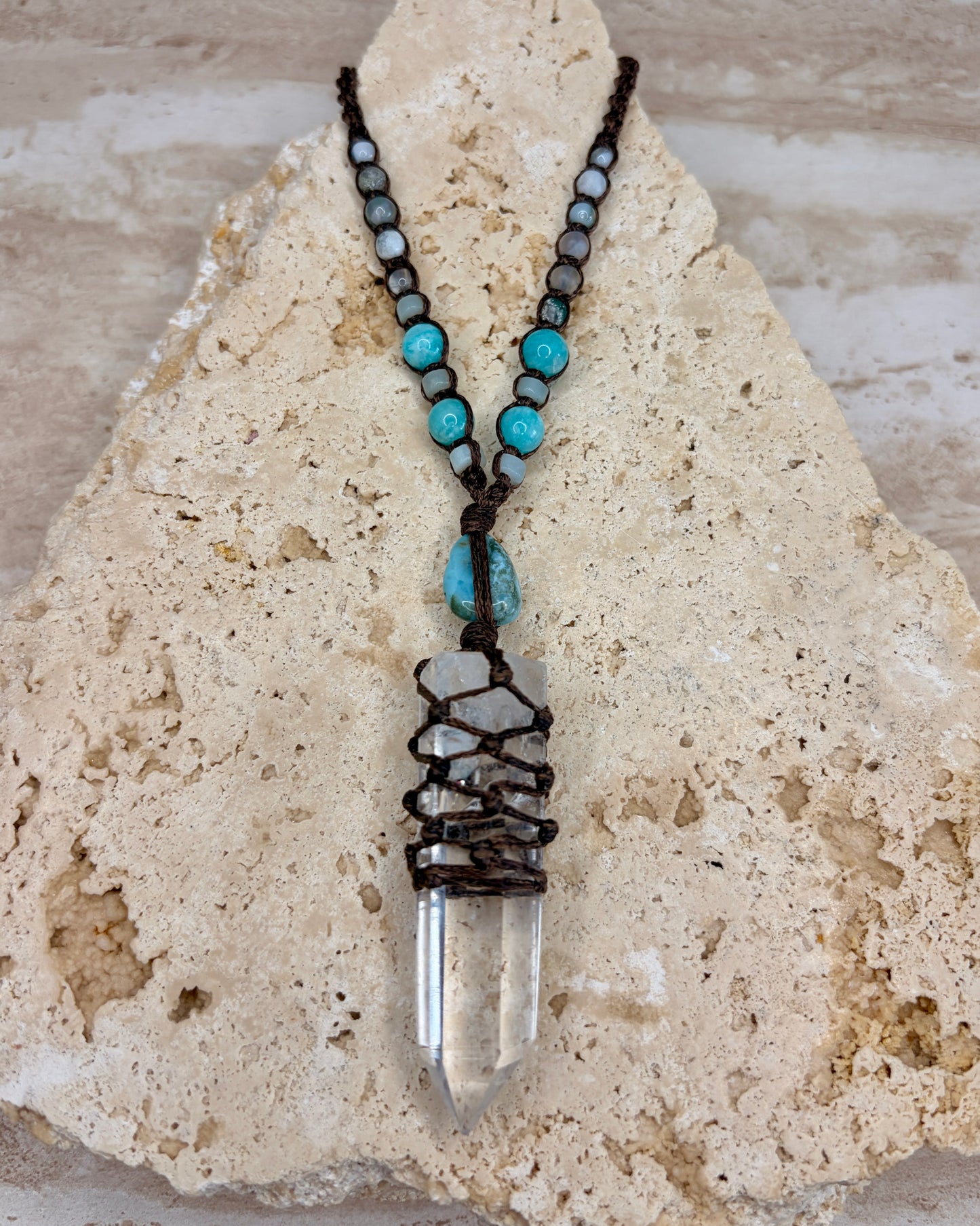 Clear Quartz point macrame necklace