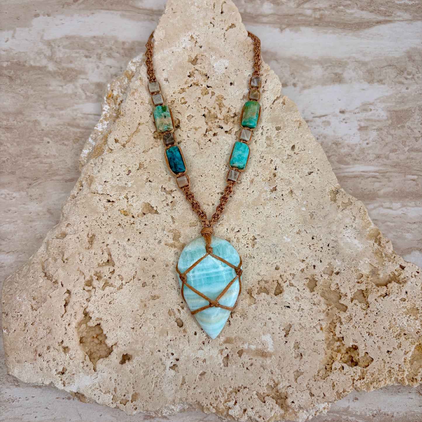 Caribbean Calcite Macrame Necklace