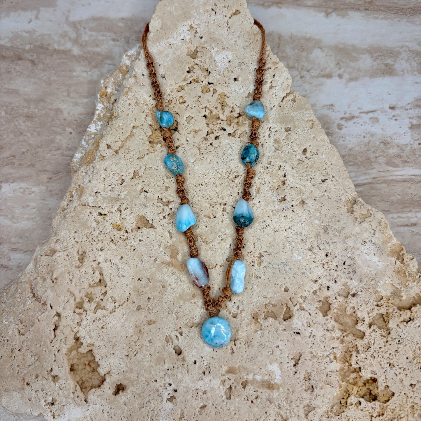 Larimar macrame necklace