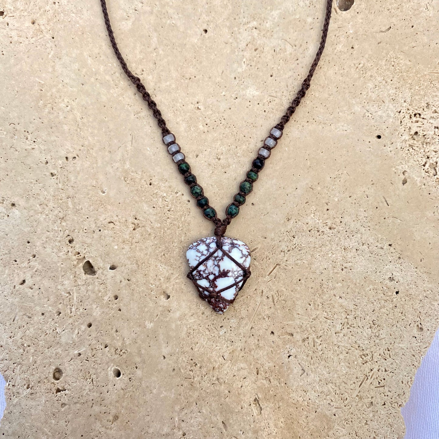 White Horse Jasper Macrame Necklace