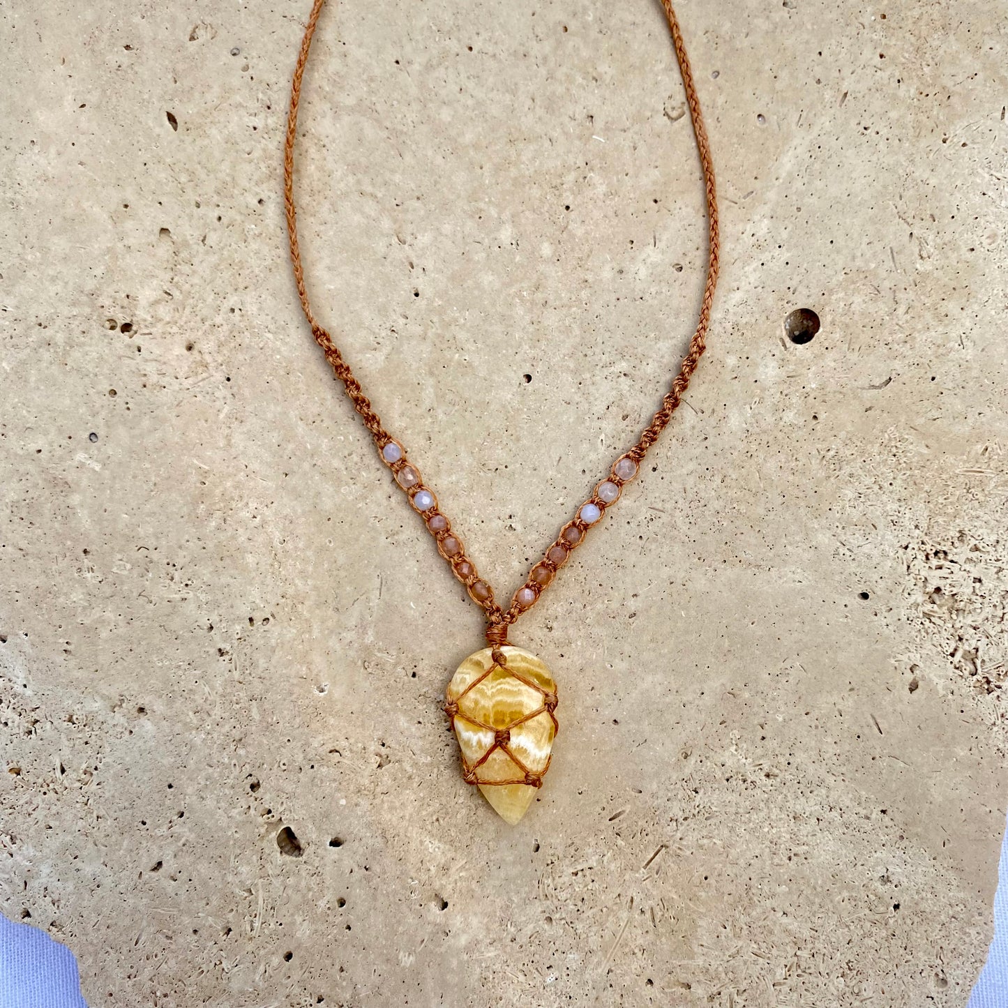 Yellow Calcite Macrame Necklace