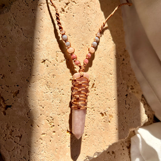 Pink Amethyst point macrame necklace
