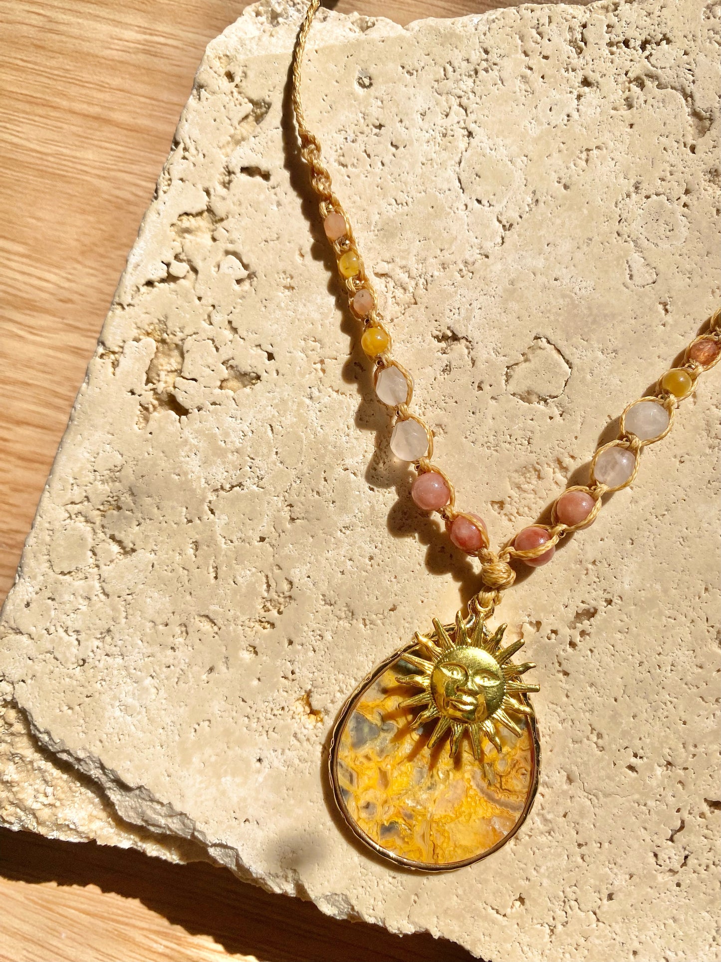 Sunshine Crazy Lace Agate Macrame Necklace