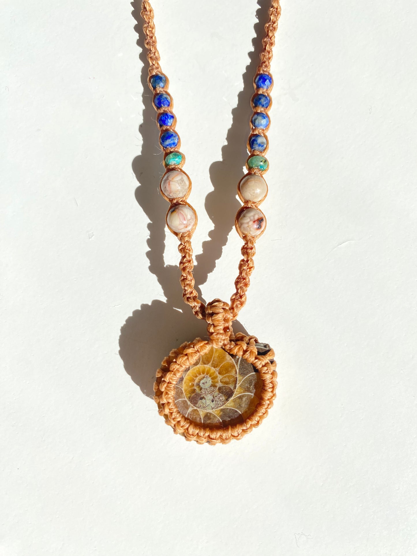 Ammonite macrame necklace