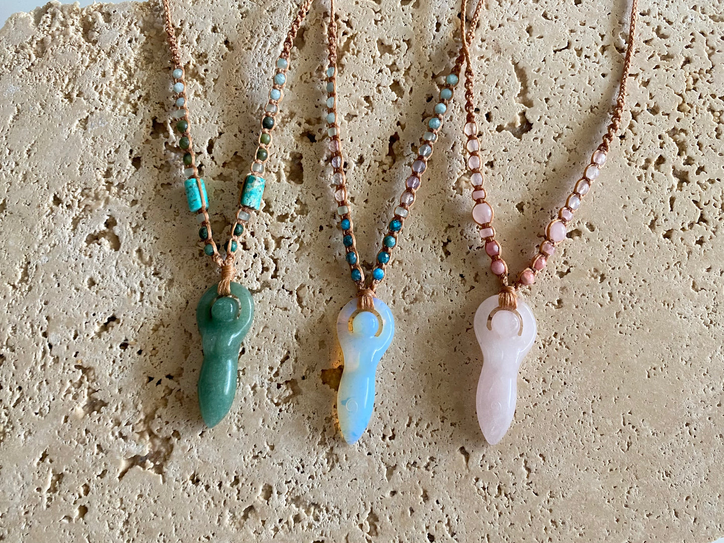 Rose Quartz Goddess Body Macrame Necklace