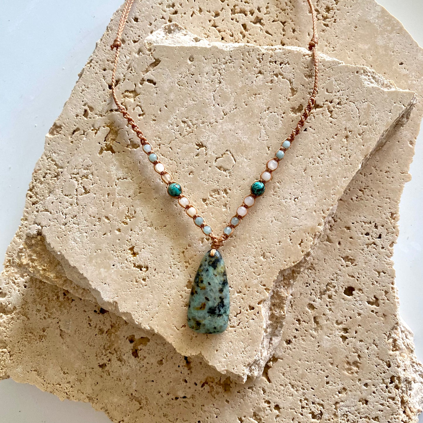 African Turquoise Macrame Necklace