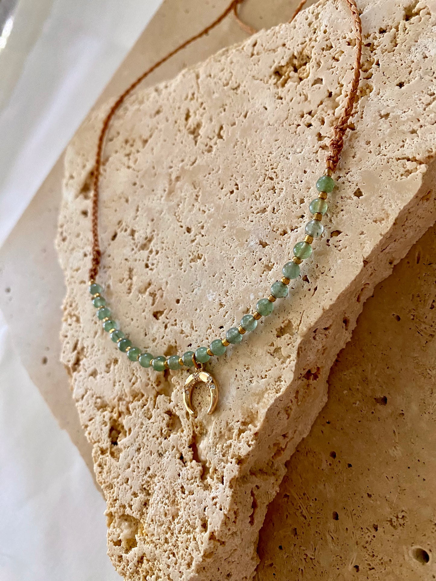 Green Aventurine Moon Beaded Macrame Necklace