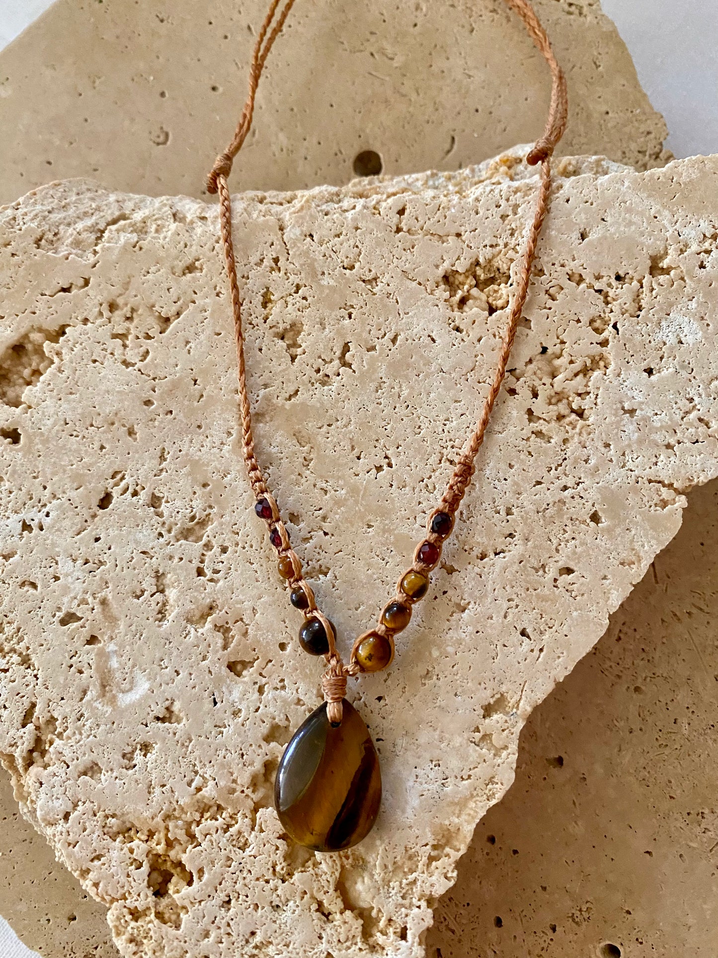 Tigers Eye drop Macrame Necklace