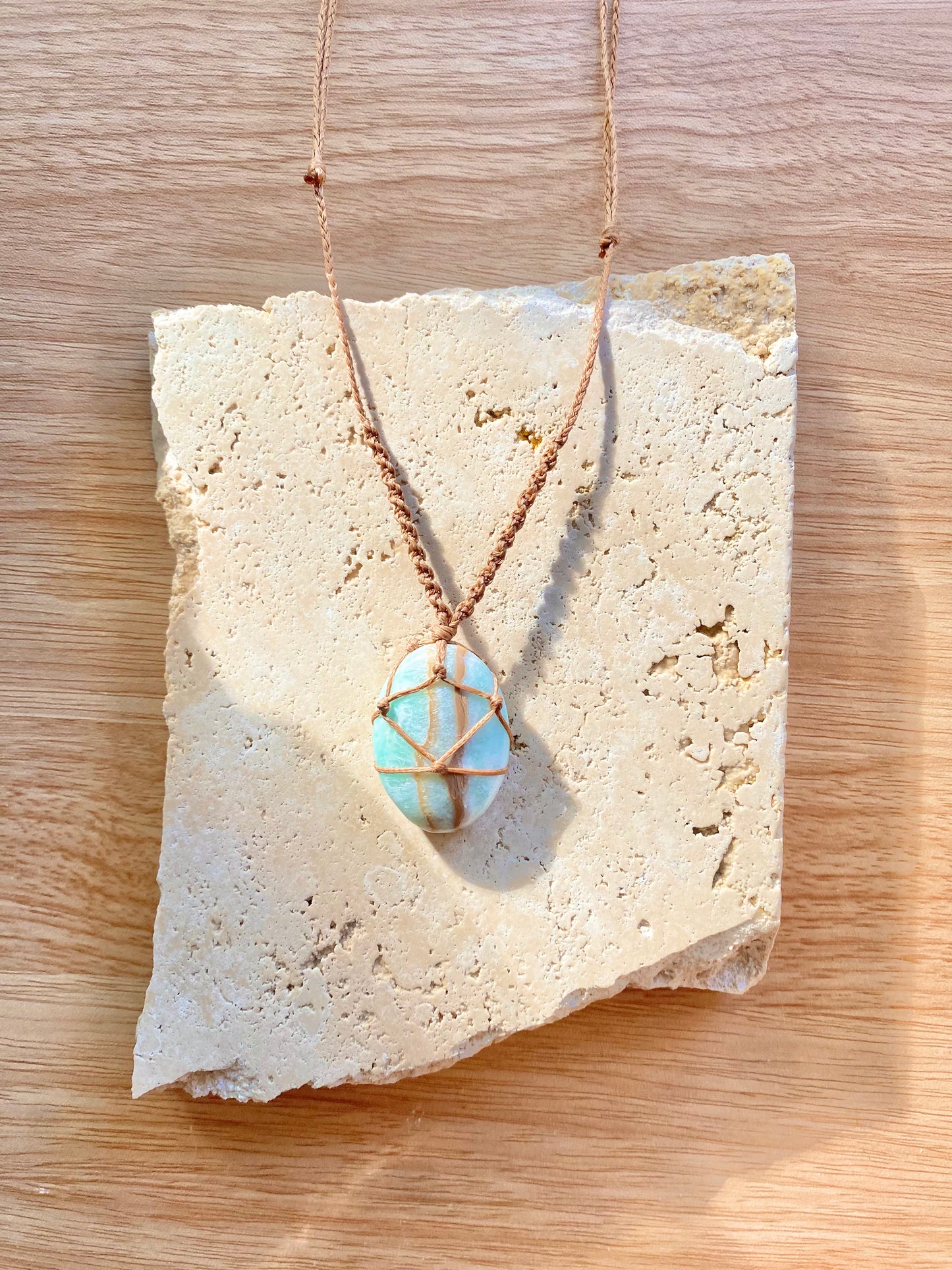Caribbean calcite macrame necklace