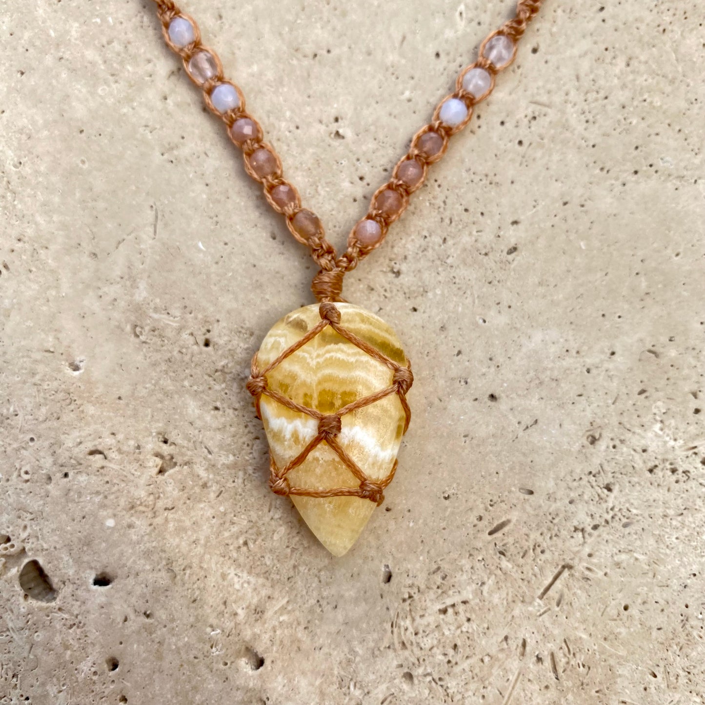 Yellow Calcite Macrame Necklace