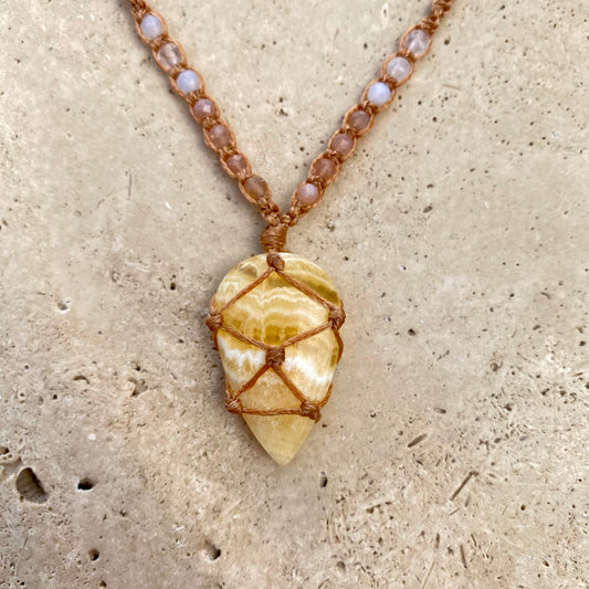 Yellow Calcite Macrame Necklace