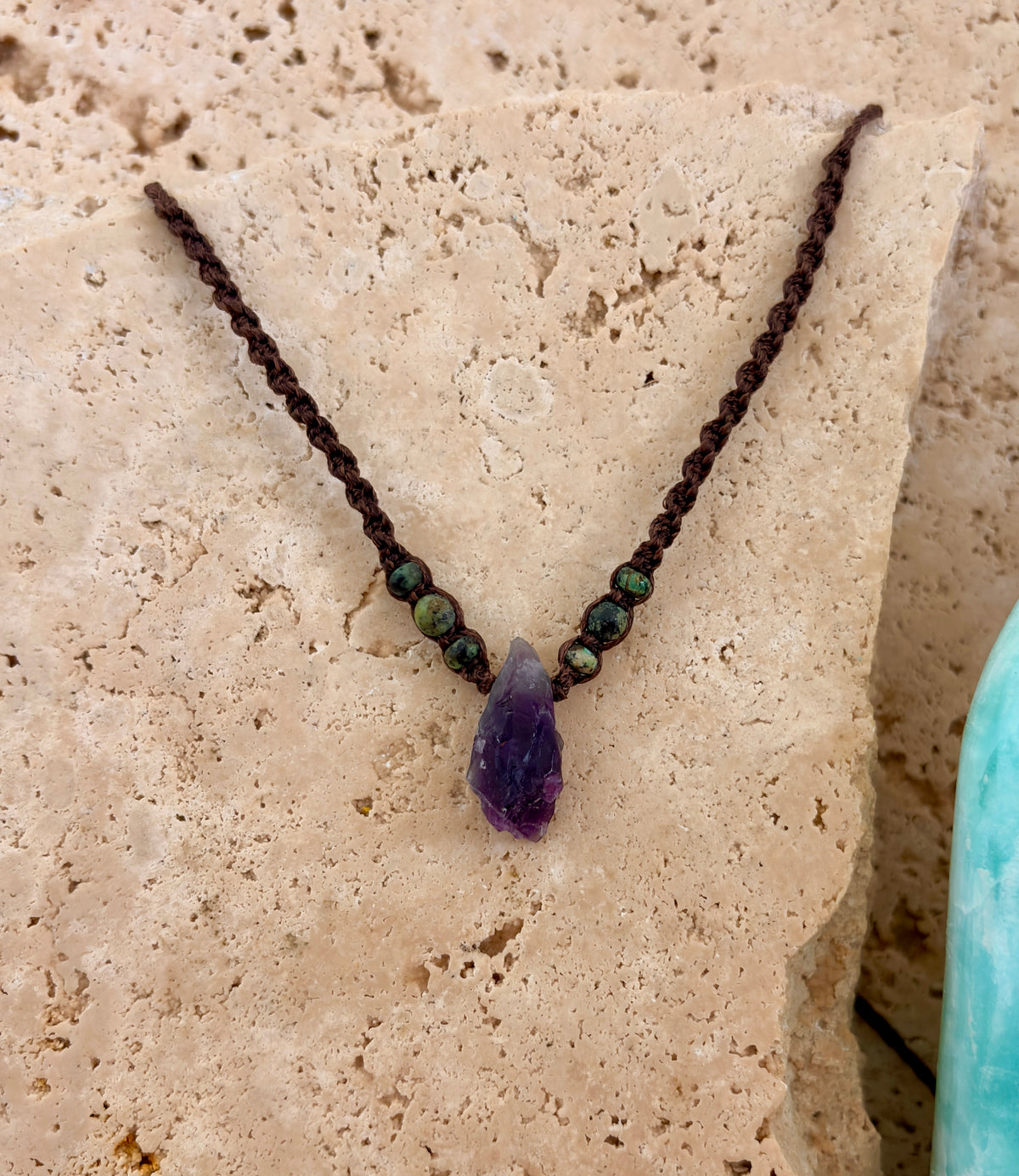 Amethyst raw point macrame necklace