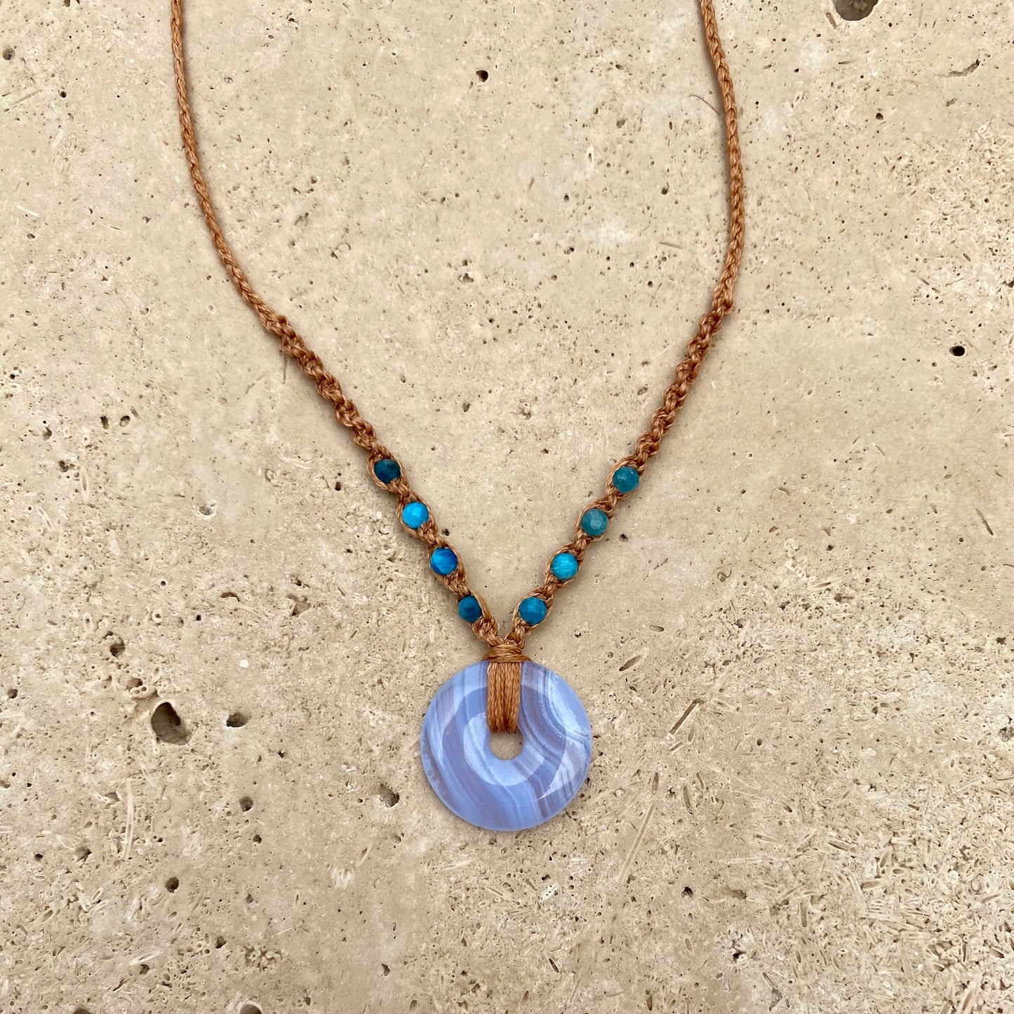 Blue Lace Agate Macrame Necklace