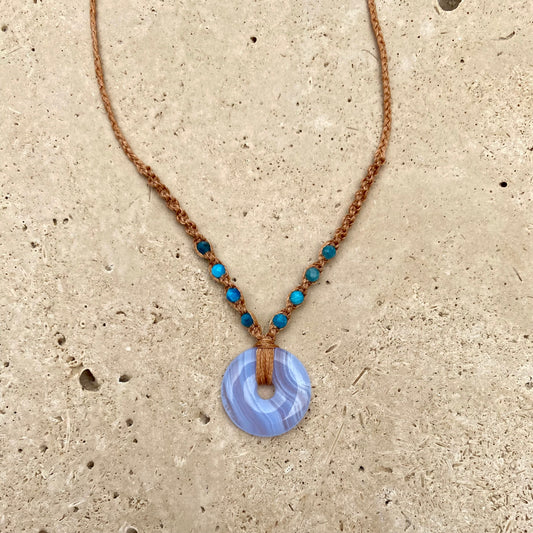 Blue Lace Agate Macrame Necklace