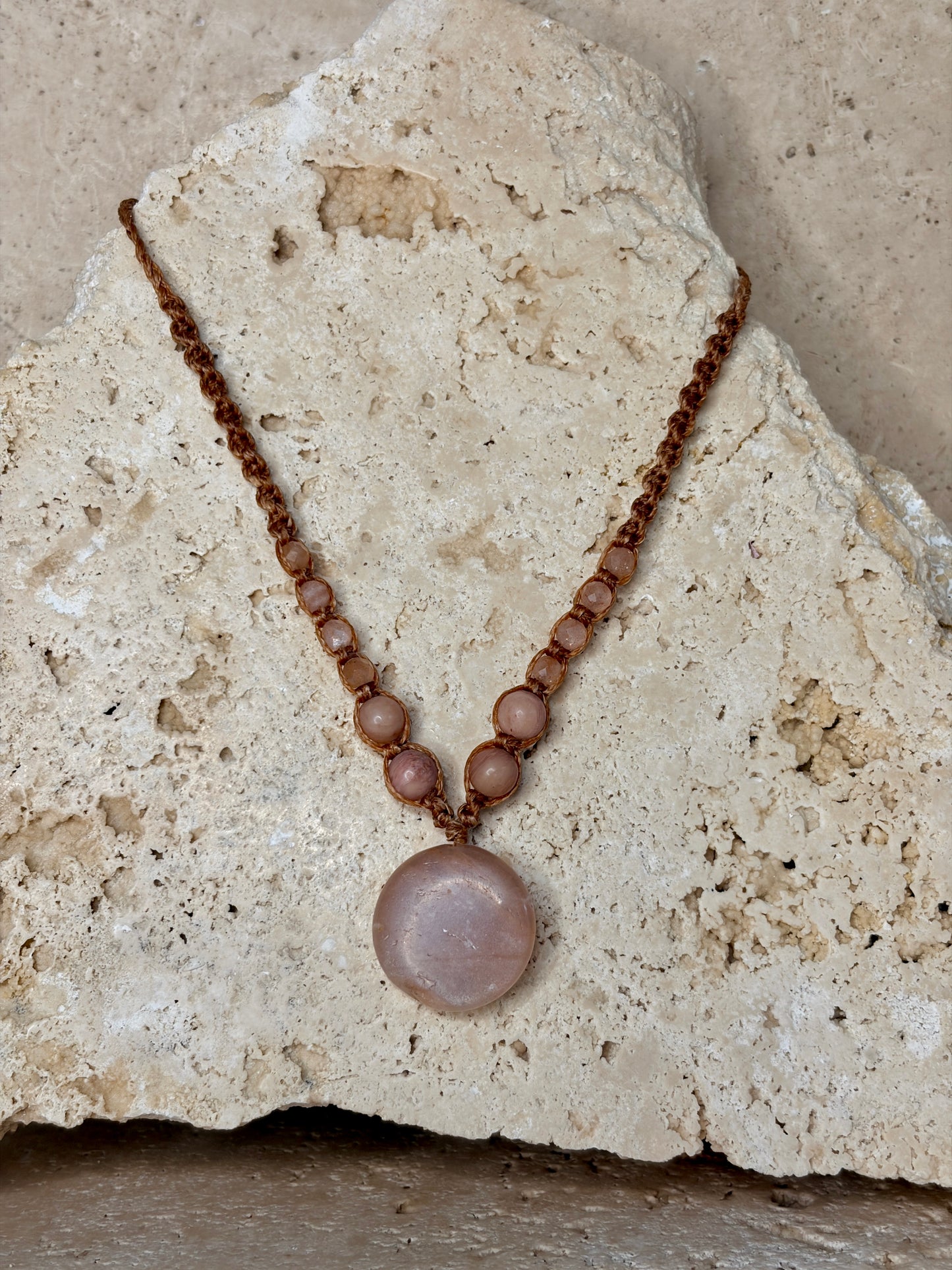 Peach Moonstone circle necklace