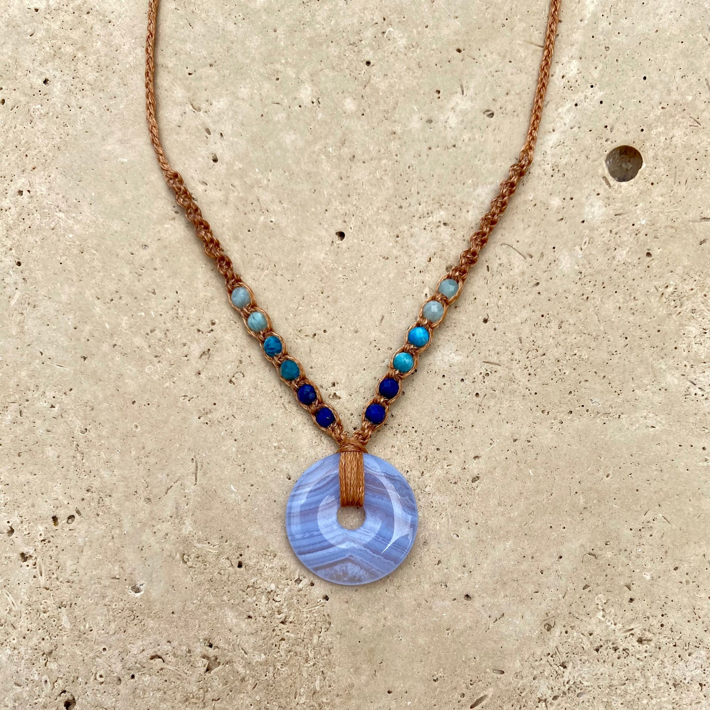 Blue Lace Agate Macrame Necklace