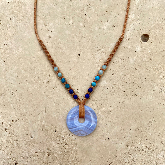 Blue Lace Agate Macrame Necklace