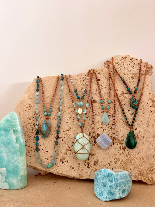 Caribbean Calcite macrame necklace