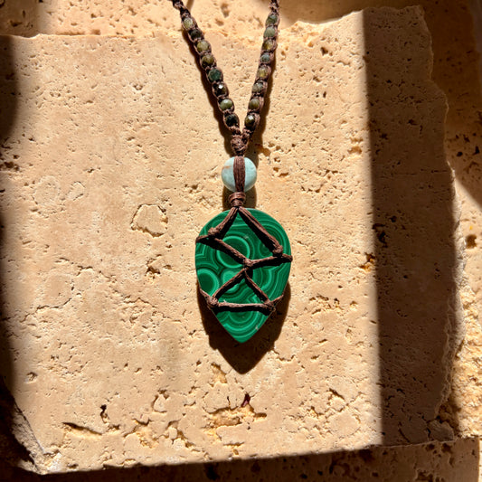 Malachite & Larimar macrame necklace