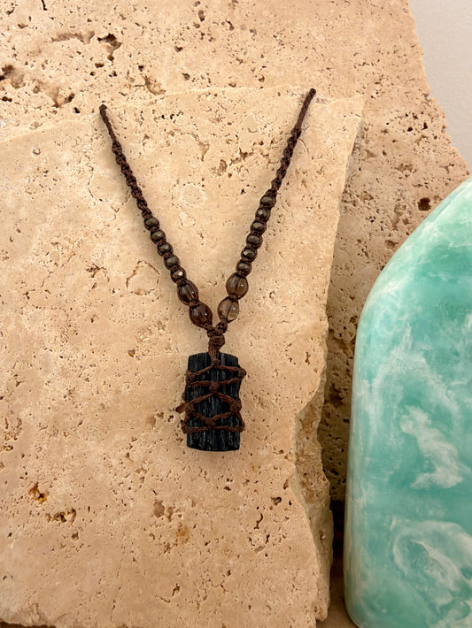Black Tourmaline macrame necklace
