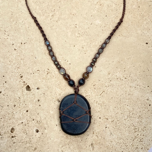 Shungite macrame necklace