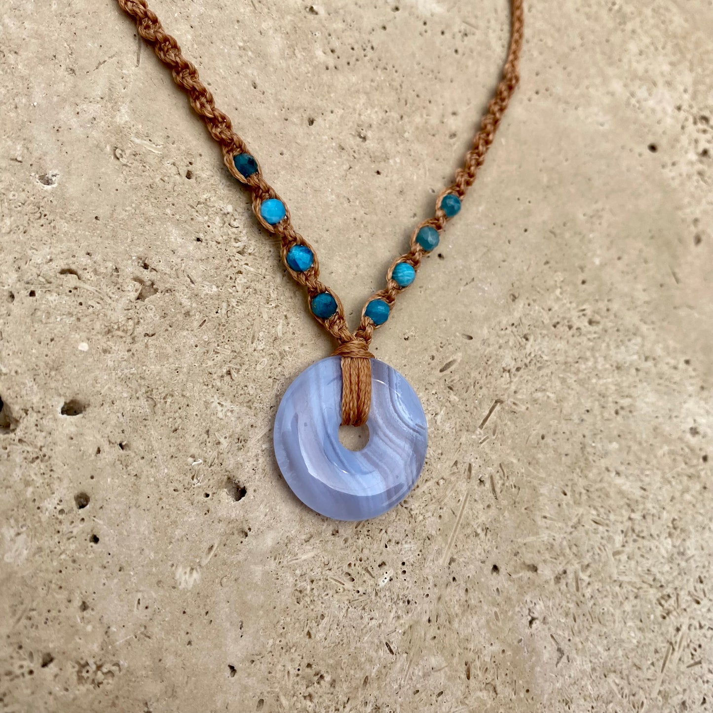 Blue Lace Agate Macrame Necklace
