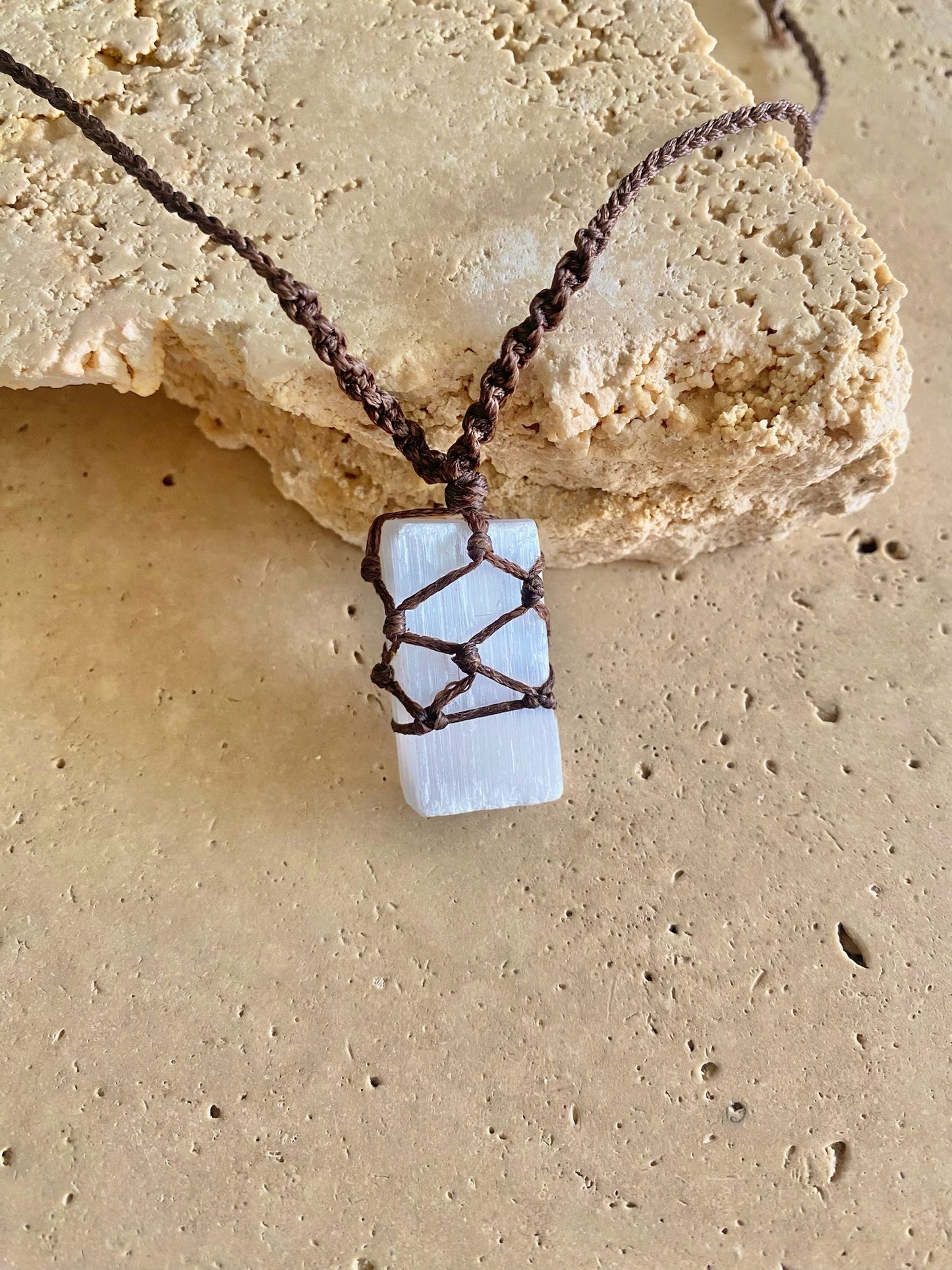 Selenite macrame necklace