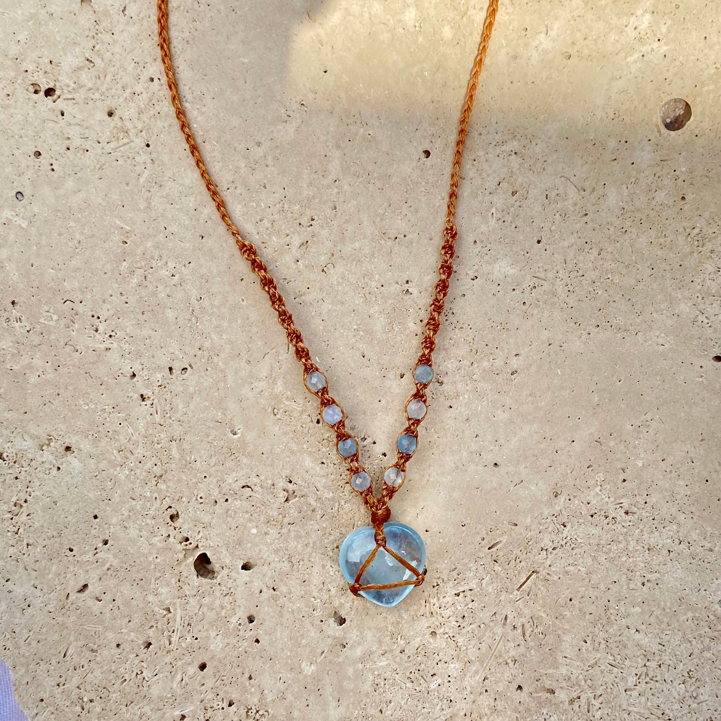 Aquamarine Heart Macrame Necklace