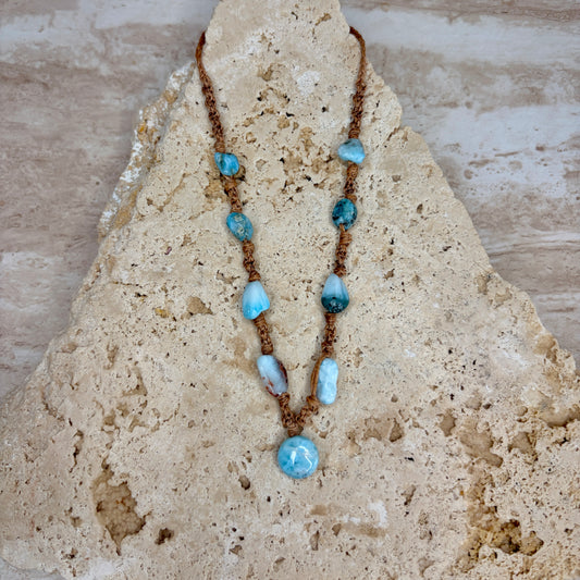 Larimar macrame necklace