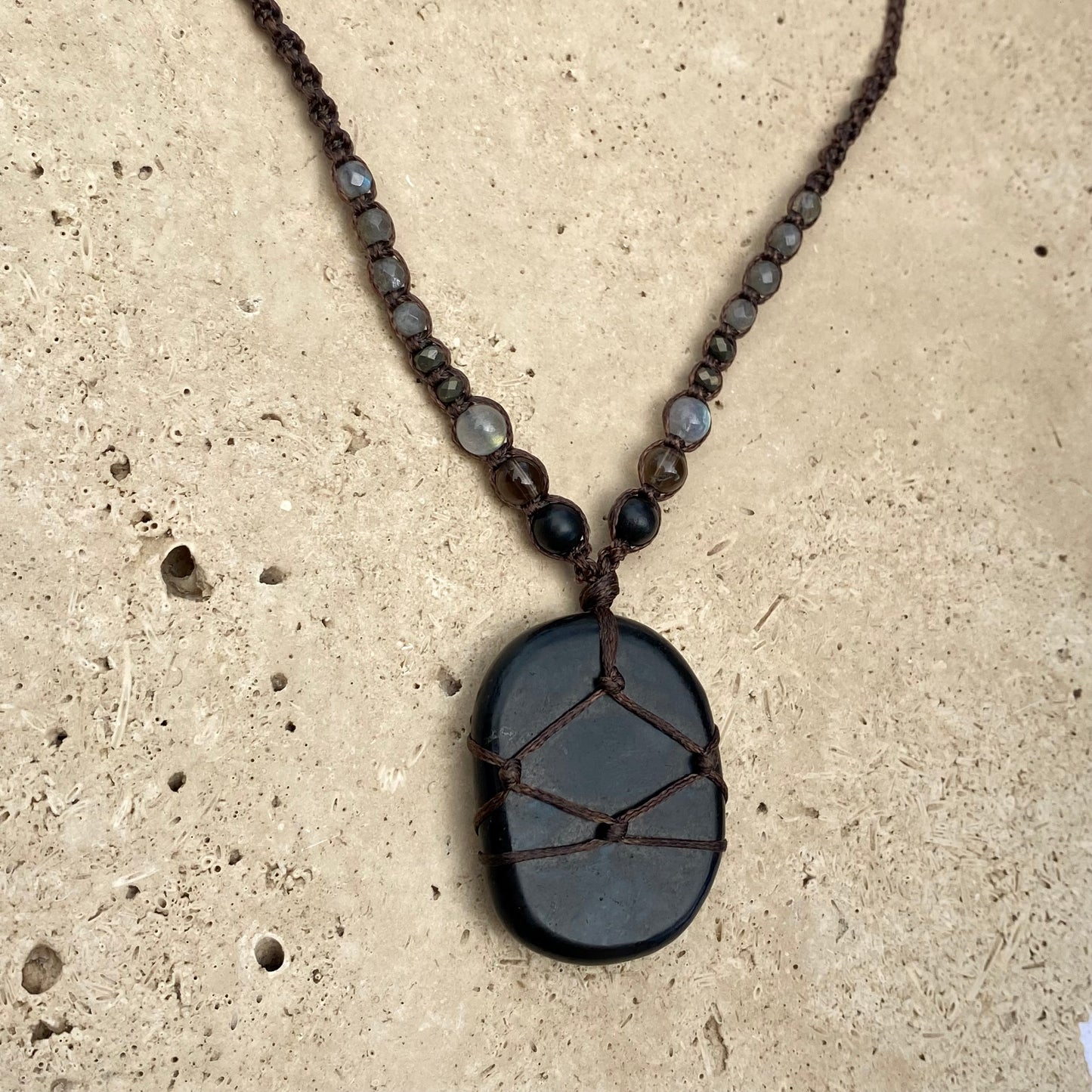 Shungite macrame necklace