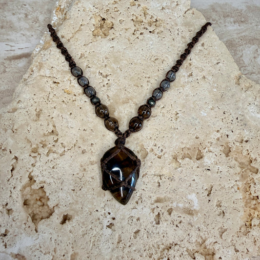 Smokey Quartz teardrop macrame necklace