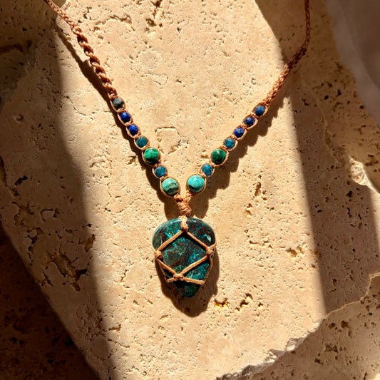 Shattuckite macrame necklace