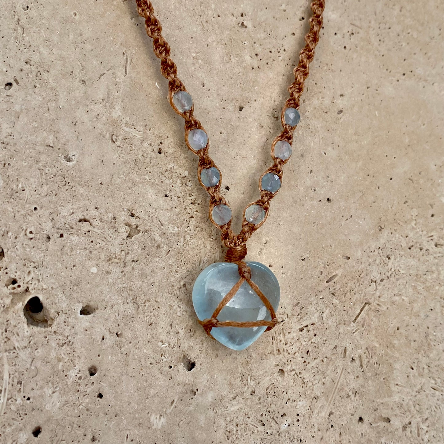 Aquamarine Heart Macrame Necklace