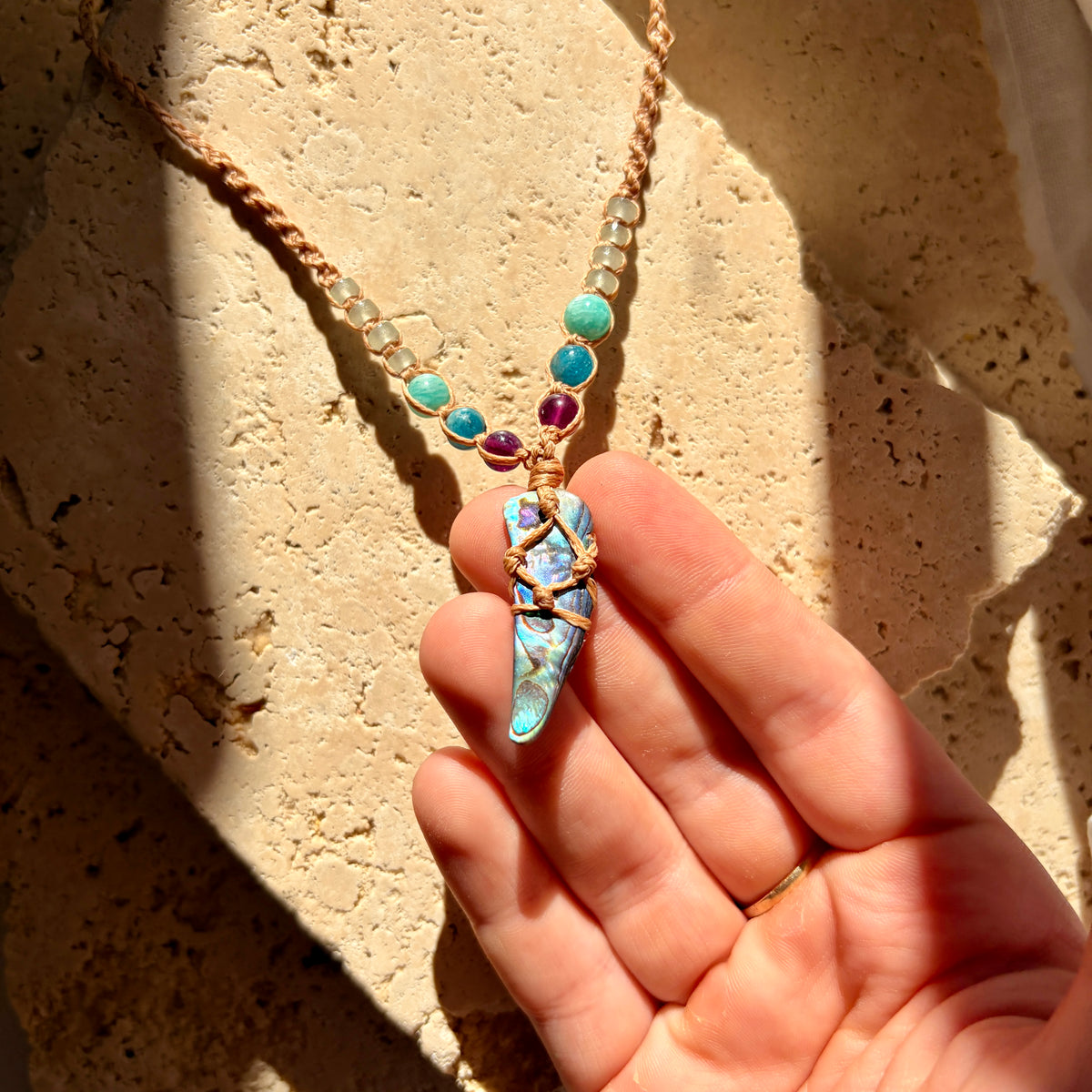 Paua Shell macrame necklace