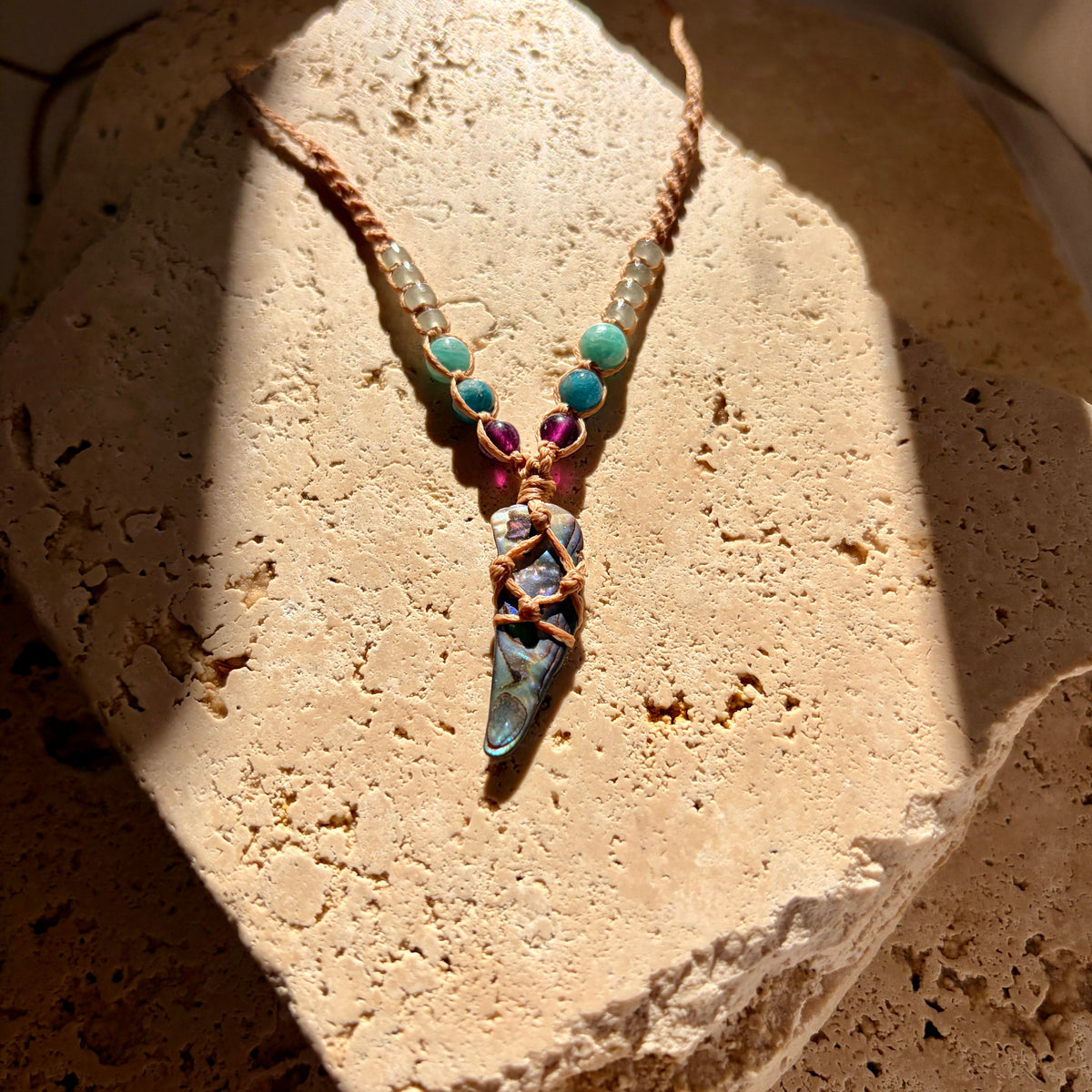 Paua Shell macrame necklace