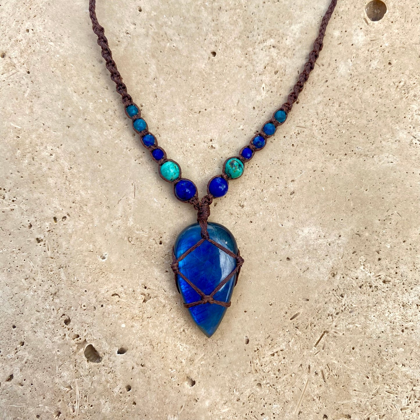 Labradorite teardrop macrame necklace