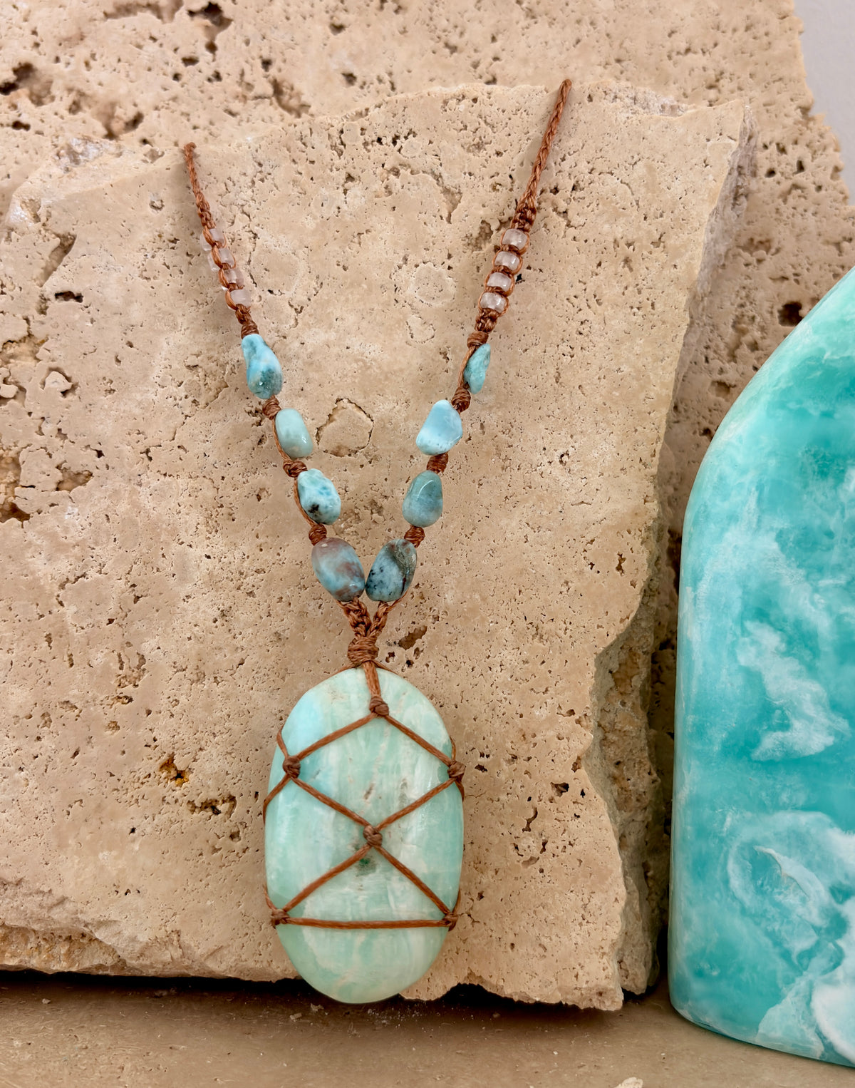 Caribbean Calcite macrame necklace