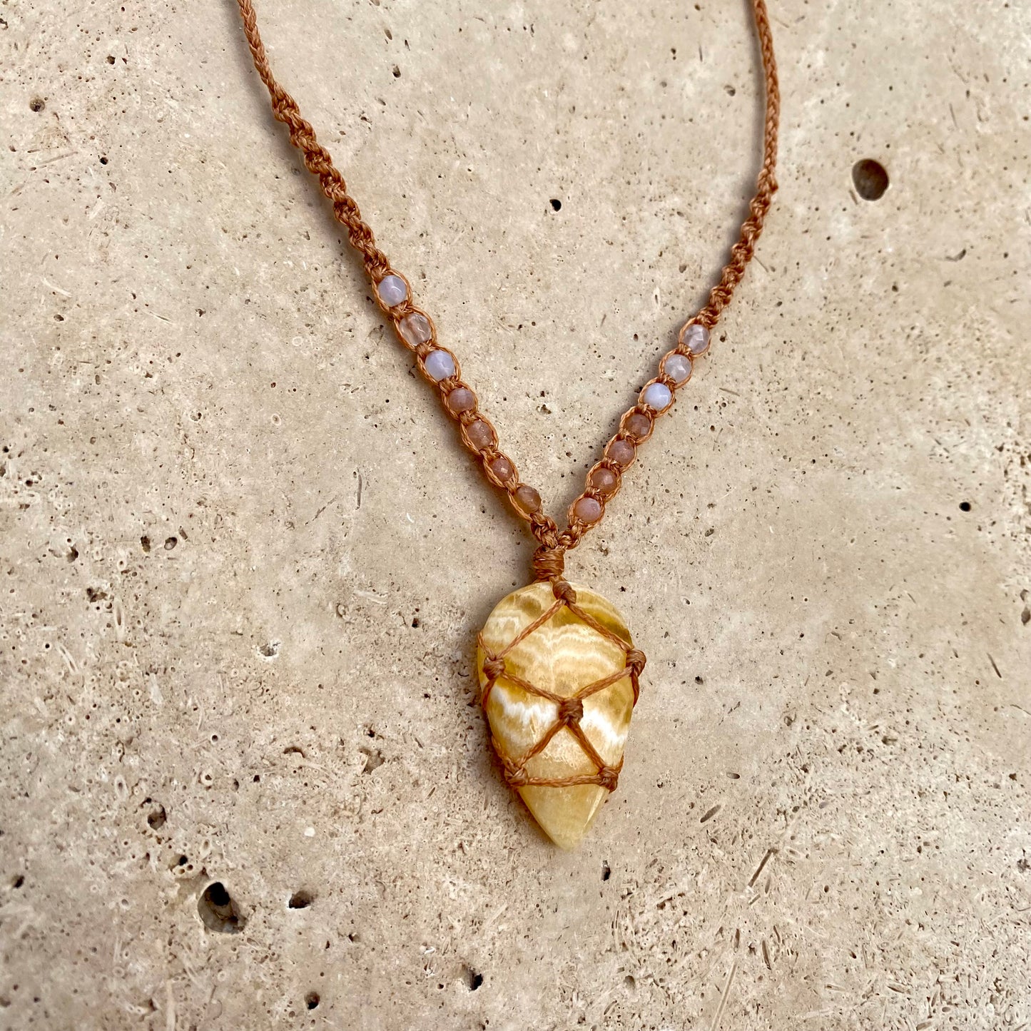 Yellow Calcite Macrame Necklace