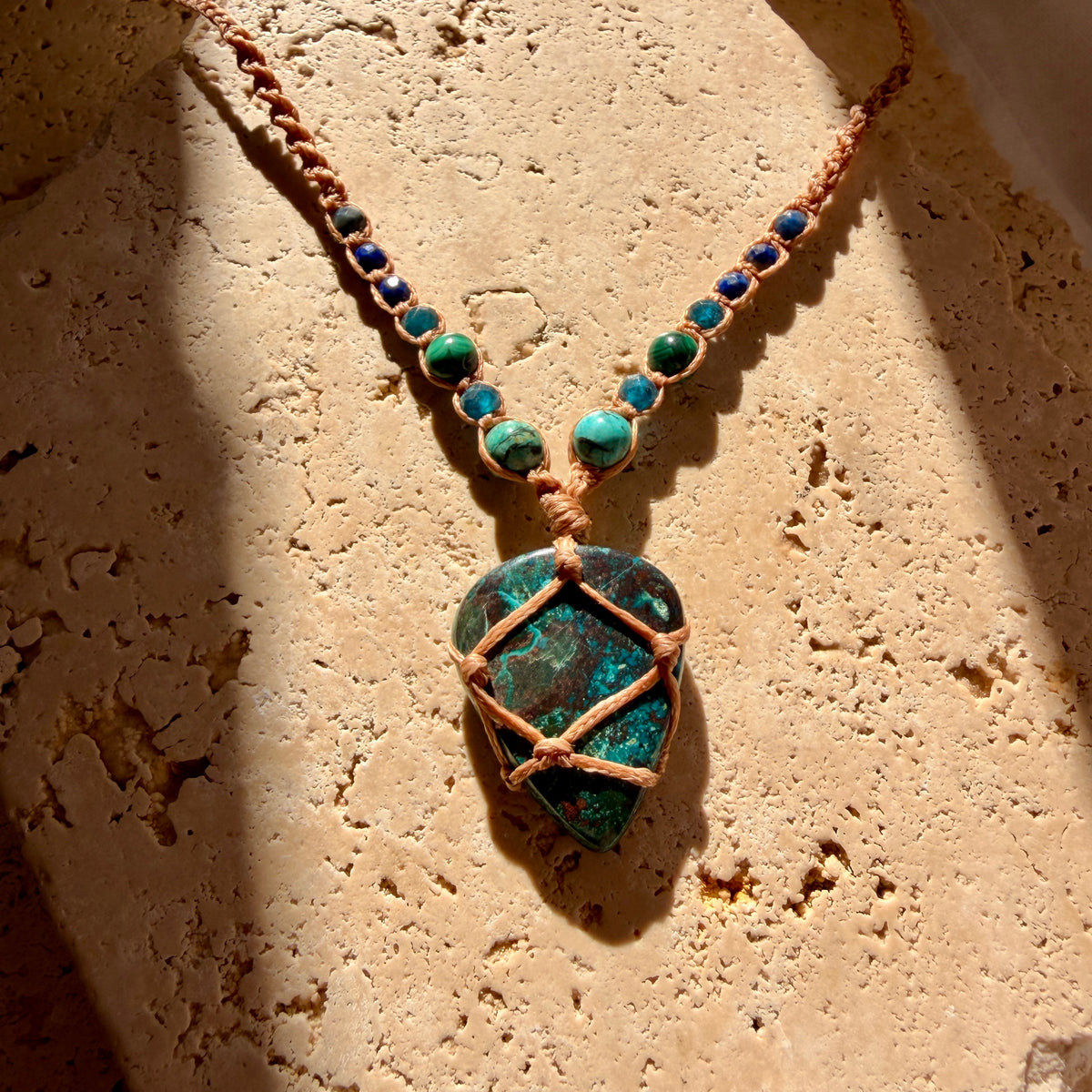 Shattuckite macrame necklace