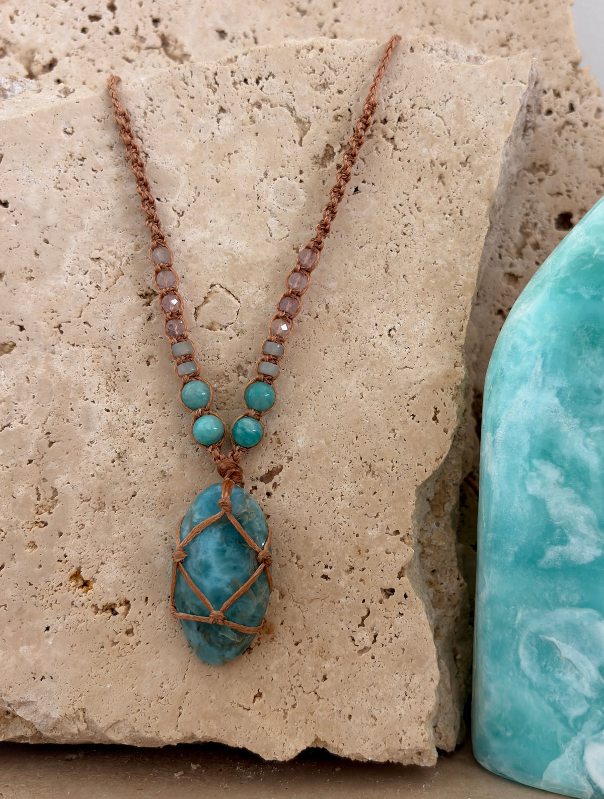 Larimar macrame necklace