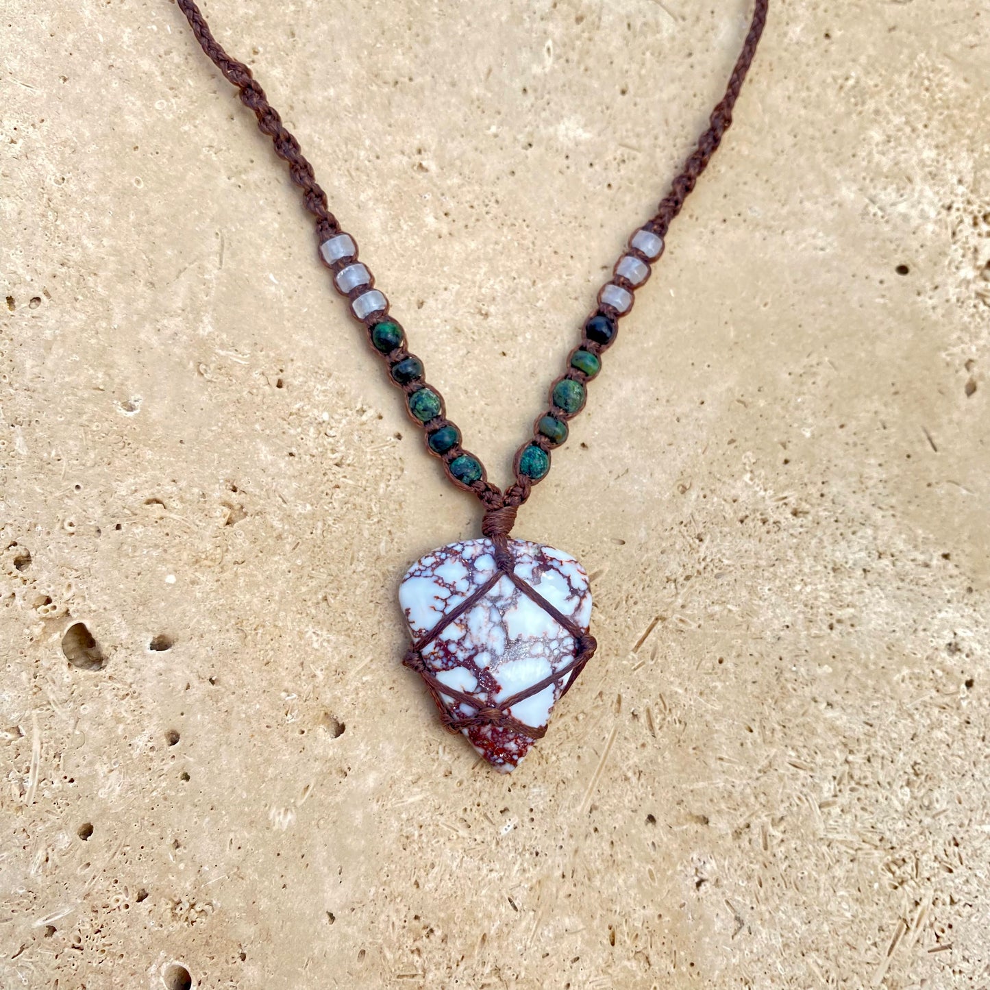 White Horse Jasper Macrame Necklace