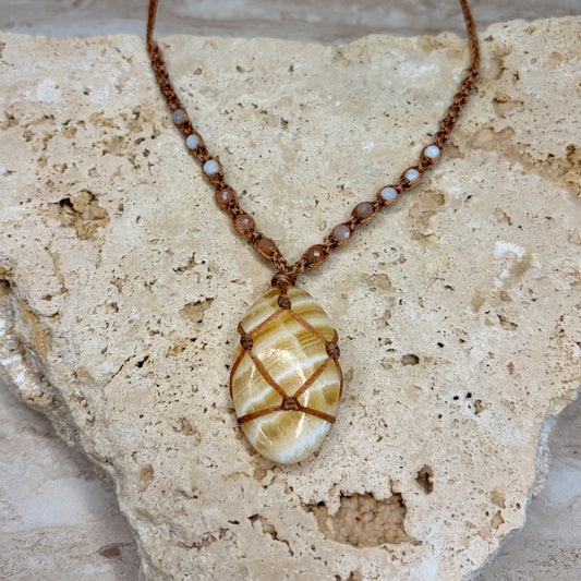 Yellow calcite macrame necklace