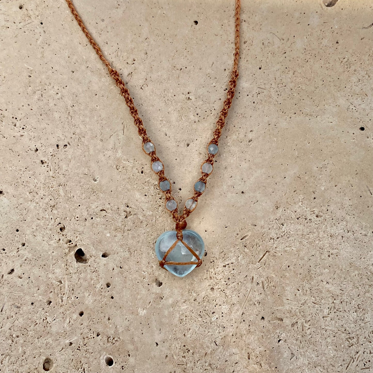 Aquamarine Heart Macrame Necklace