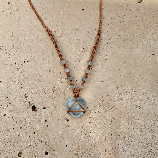 Aquamarine Heart Macrame Necklace