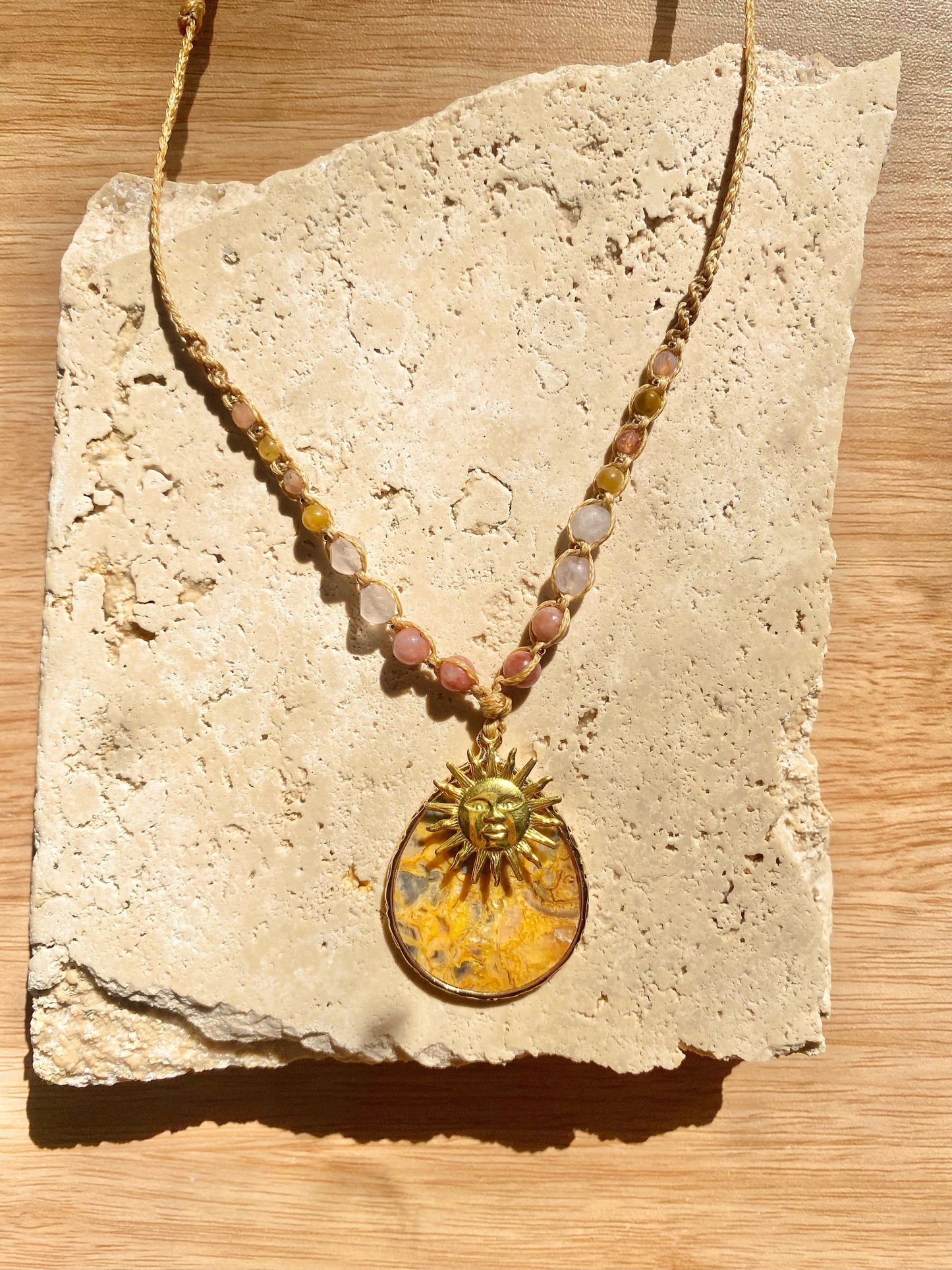 Sunshine Crazy Lace Agate Macrame Necklace
