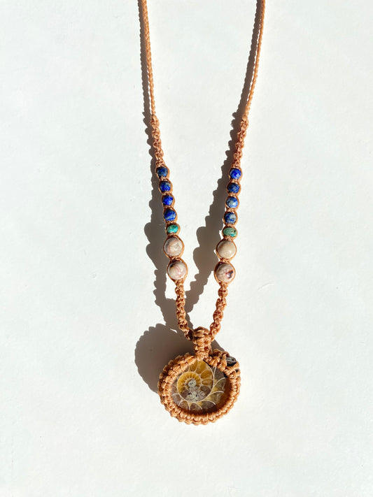 Ammonite macrame necklace