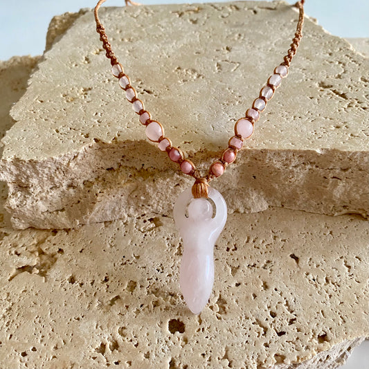 Rose Quartz Goddess Body Macrame Necklace