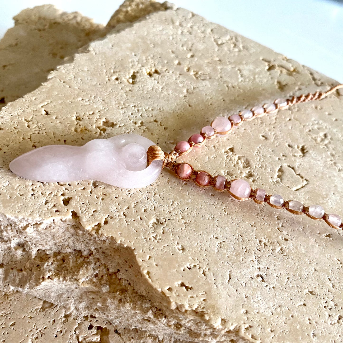 Rose Quartz Goddess Body Macrame Necklace